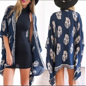 NWOT Beautiful Navy Bohemian Open Kimono